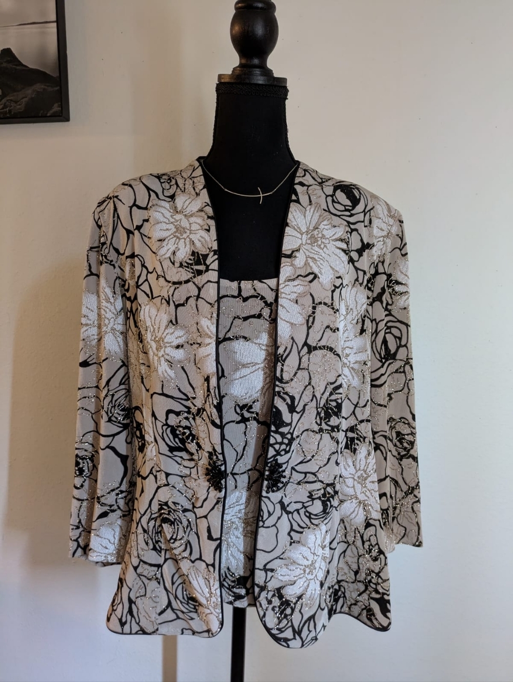 Alex Evenings XL 2-Piece Metallic Floral Twin Set - Jacket & Tank